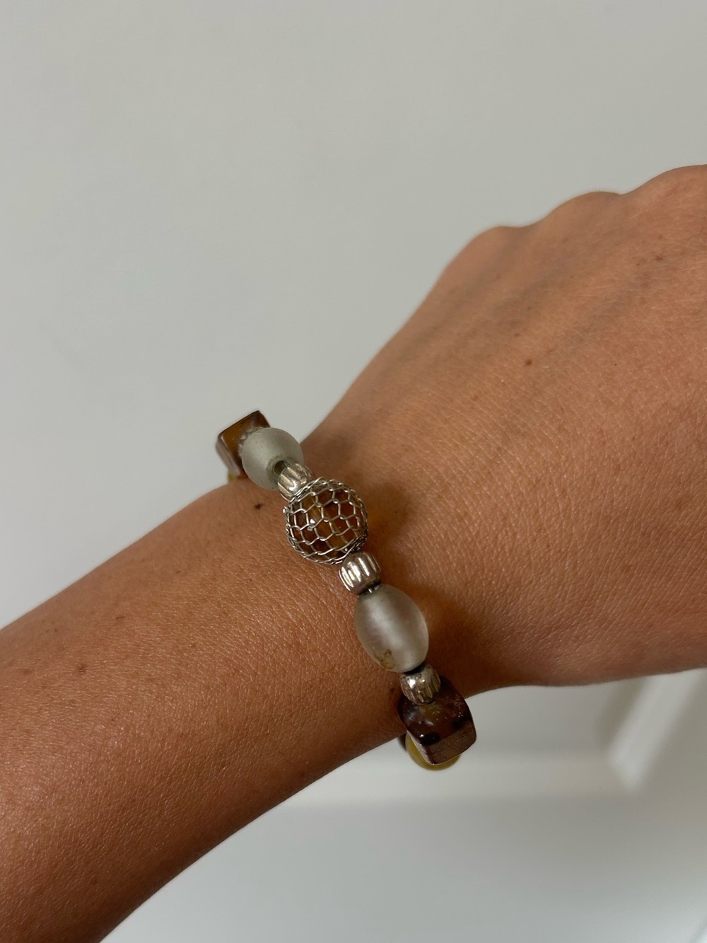 Delicate Brown and Silver boho Beaded Bracelet